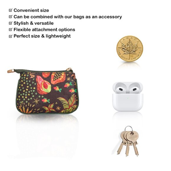 Sishka Women Green Printed Nylon with Leather Trim Travel Coin Pouch - Picture 4 of 8